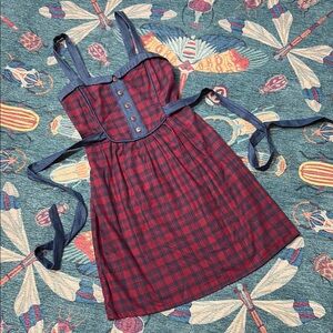 Vintage Dainty June California Red and Blue Plaid Chambray dress 10